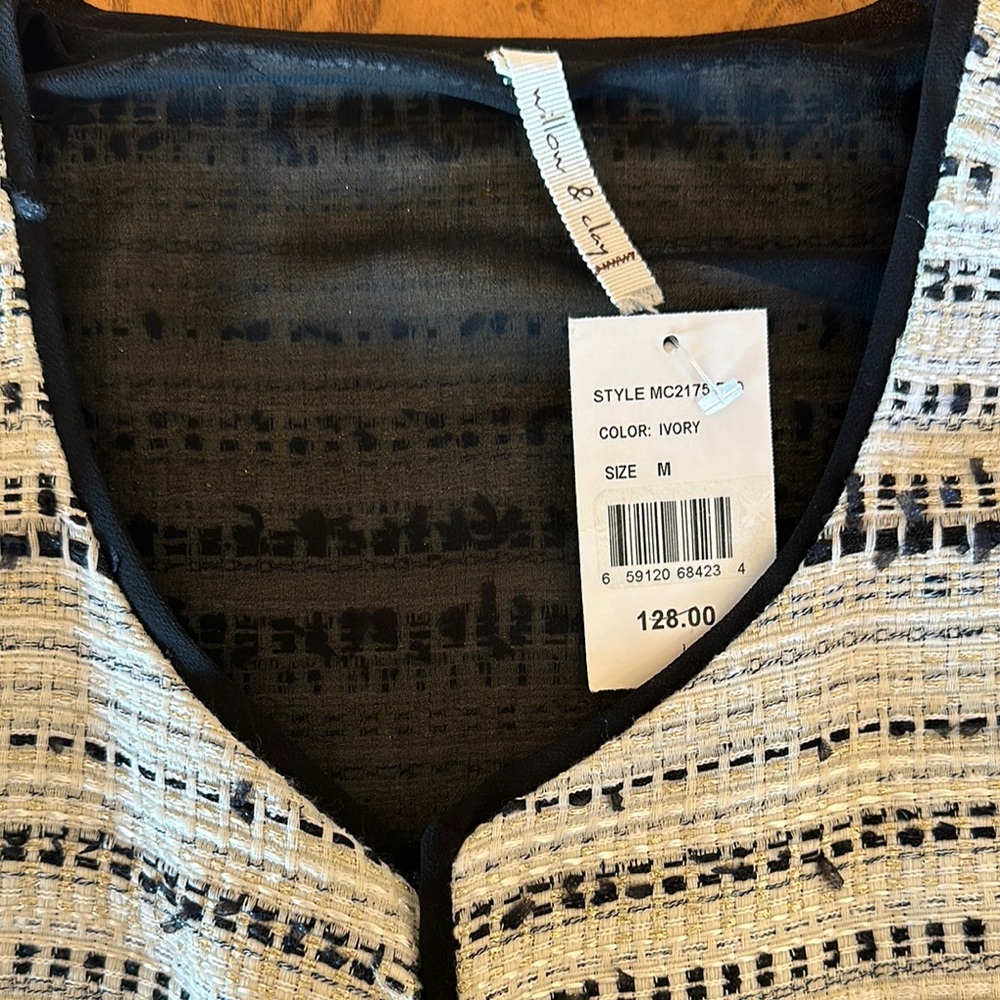 Women's Black and Cream Tweed Jacket - M - Picture 8 of 12